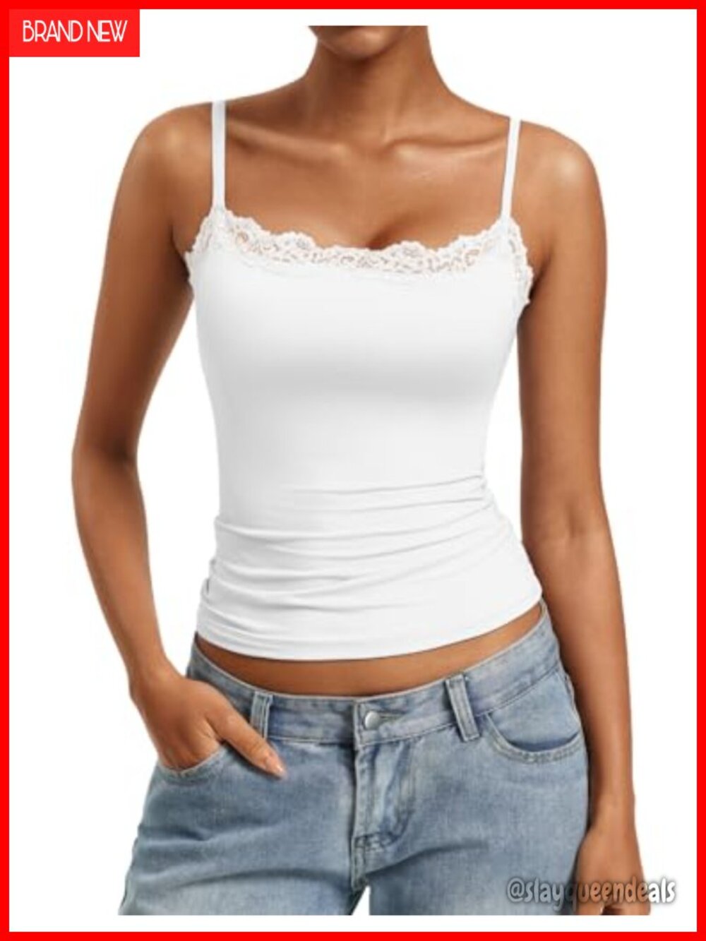 Lace Trim Square Neck Camisole Tank Top Slim Fit Sleeveless Y2K Summer
